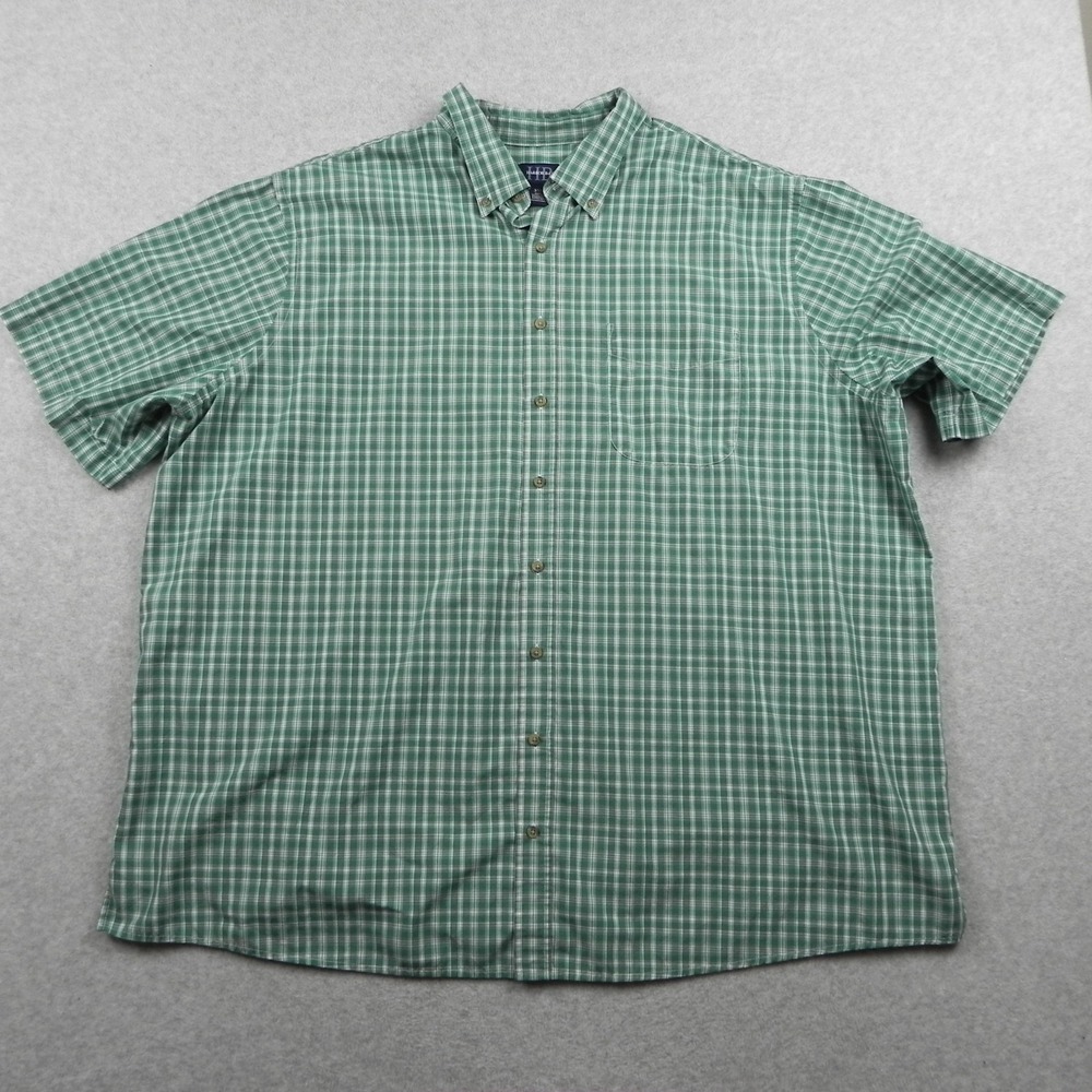 Harbor Bay Shirt Mens 3XLT Tall Casual Pocket Button Up Green Plaid Short Sleeve